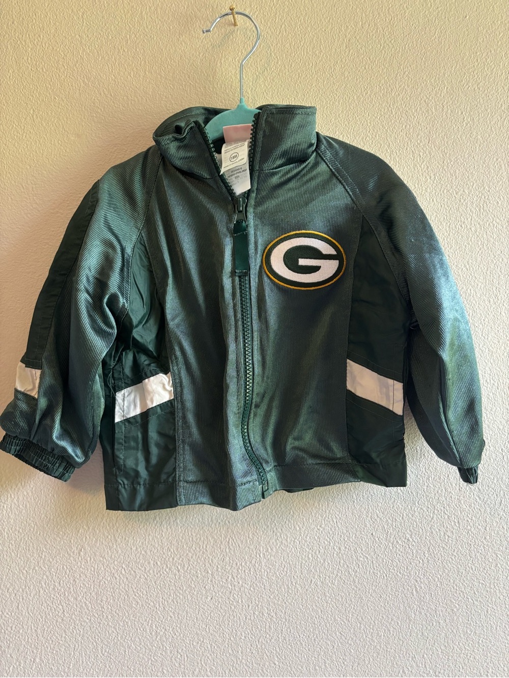 Vintage Green Bay Packers Team Logo Kids Rain Jacket with White Stripe Detail